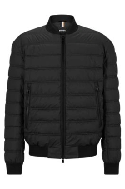 Hugo Boss Water-repellent Puffer Jacket With Two-way Zip In Black