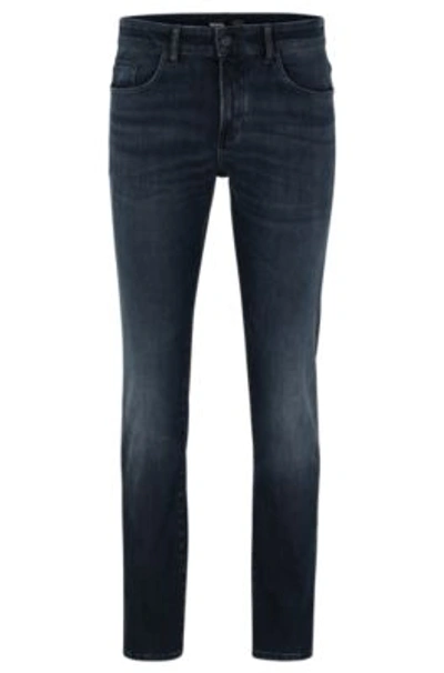 Hugo Boss Slim-fit Jeans In Blue Knitted Denim In Black