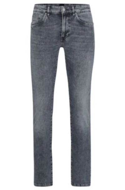 HUGO BOSS SLIM-FIT JEANS IN STONEWASHED GRAY ITALIAN STRETCH DENIM