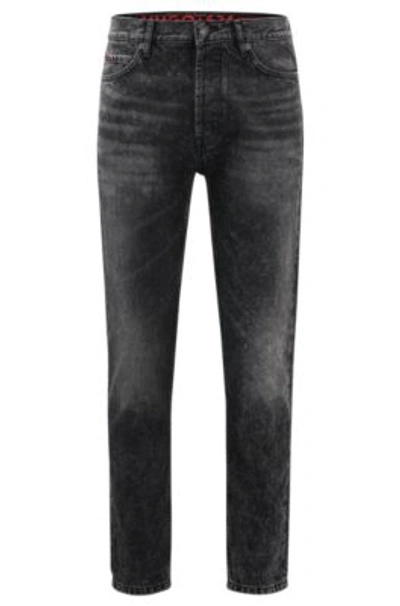 Hugo Tapered-fit Jeans In Black Rigid Denim In Dark Grey