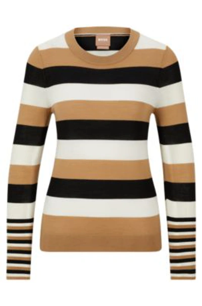 Hugo Boss Responsible-wool Sweater With Horizontal Stripes And Crew Neck In Patterned