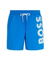 Hugo Boss Quick-dry Swim Shorts With Large Logo Print In Blue