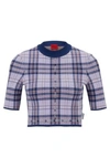 Hugo Boss Short-sleeved Cropped Sweater With Logo Check In Patterned