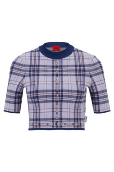Hugo Boss Short-sleeved Cropped Sweater With Logo Check In Patterned