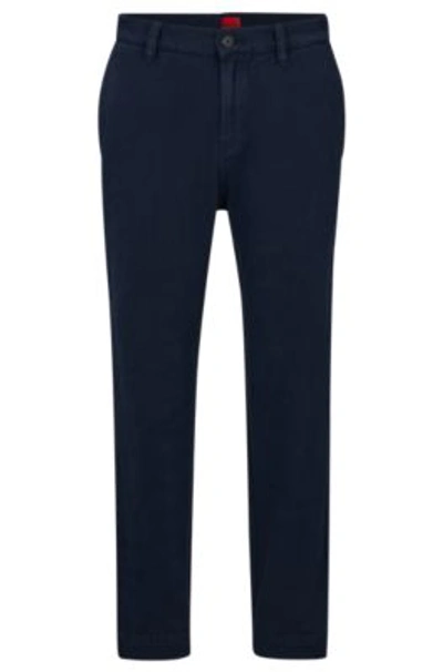 Hugo Tapered-fit Regular-rise Chinos In Cotton Gabardine In Dark Blue