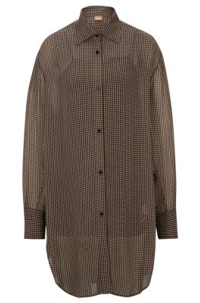 Hugo Boss Houndstooth Relaxed-fit Blouse With Inner Slip In Patterned