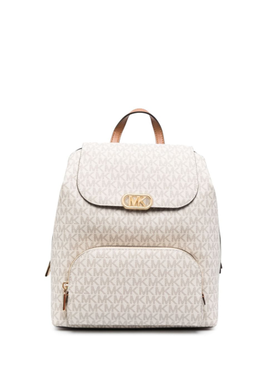 Michael Michael Kors Monogram-pattern Logo-buckle Backpack In Neutrals