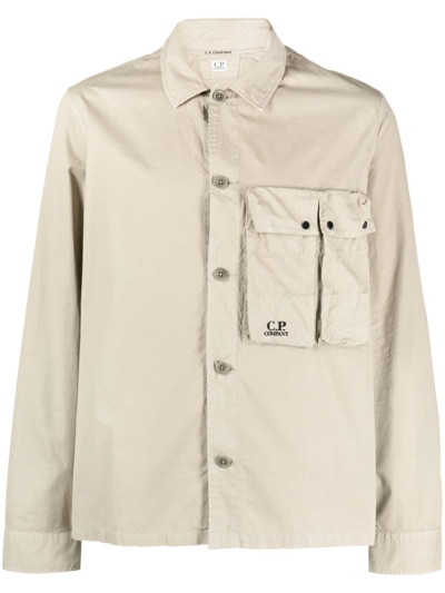 C.p. Company Logo-embroidered Chest-pocket Shirt In Green