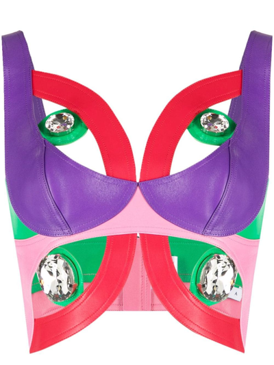 Area Butterfly Cut-out Leather Top In Multi