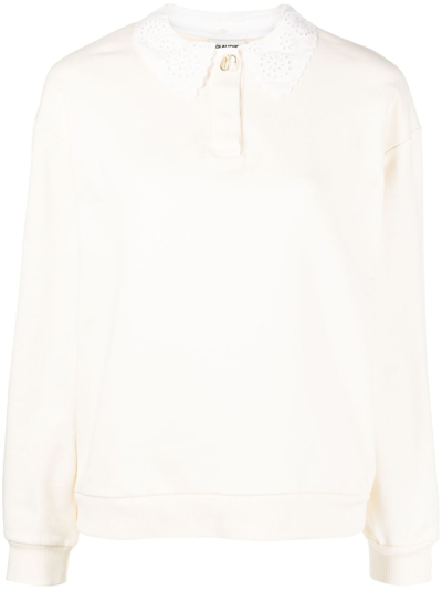 Claudie Pierlot Broderie Anglaise-collar Cotton Sweatshirt In Neutrals