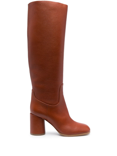 Casadei Cleo 85mm Textured-finish Boots In Brick