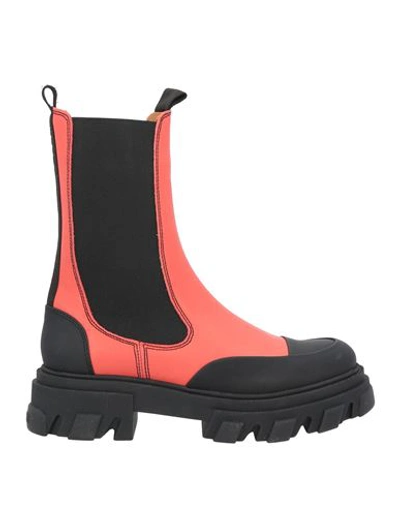Ganni Woman Ankle Boots Tomato Red Size 10 Soft Leather In Tomato Red