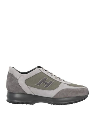 Hogan Man Sneakers Grey Size 10 Soft Leather, Textile Fibers In Grey