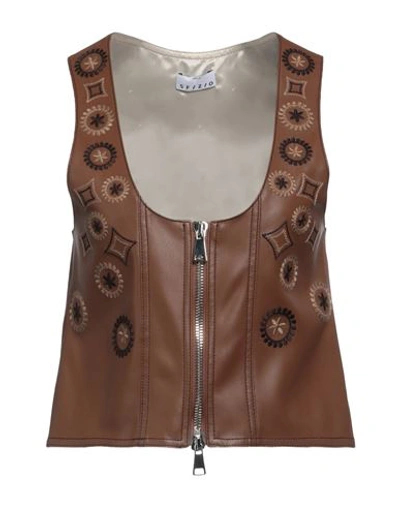 Sfizio Woman Top Brown Size 8 Polyurethane, Polyester In Brown