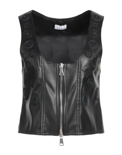 Sfizio Woman Top Black Size 4 Polyurethane, Polyester In Black