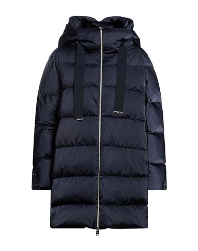 Herno Woman Down Jacket Navy Blue Size 10 Polyester, Cotton In Navy Blue