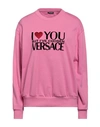 Versace Crew Neck I Love U But Brushed Cotton Sweatshirt In Pink