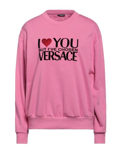 Versace Crew Neck I Love U But Brushed Cotton Sweatshirt In Pink