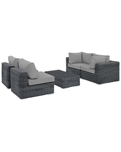 Modway Summon 5-piece Outdoor Patio Sunbrella Sectional Set In Beige