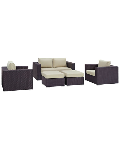 Modway Convene 5-piece Outdoor Patio Sofa Set In Brown