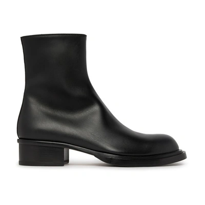 Alexander Mcqueen Black Leather Stack Ankle Boots In Animal Print