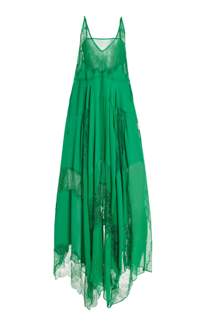 Heirlome Josephine Lace-detailed Silk Dress In Green