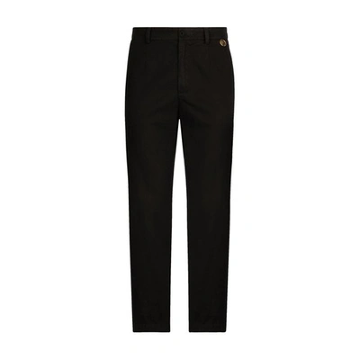 Dolce & Gabbana Cotton Gabardine Trousers With Coin Detail In Black