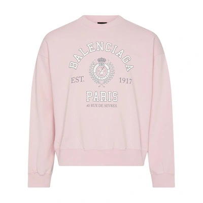 Balenciaga Varsity-logo Cotton-jersey Sweatshirt In Faded_pink