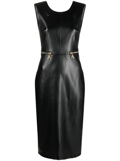 Patrizia Pepe Patent-finish Side-zips Midi Dress In Schwarz