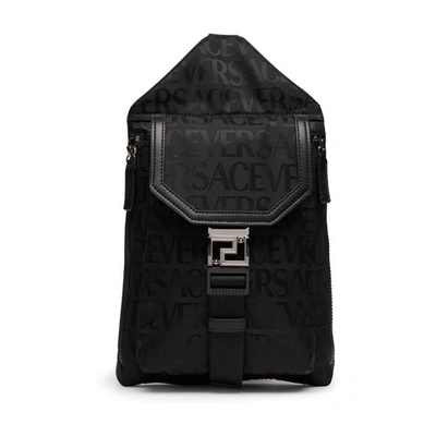 Versace One Shoulder Nylon Bag In Black