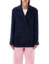 Msgm Double-breasted Logo-patch Jacket In Navy