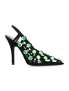 Attico Suede Grid Slingback With Jewels And Heel 8,5cm In Black Green