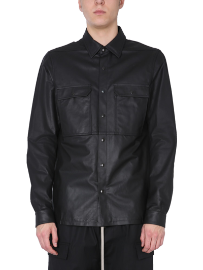 Rick Owens Leather Jacket In Nero