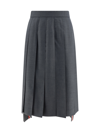 Thom Browne Dark Blue Dropped Back Pleated Skirt In Med Grey