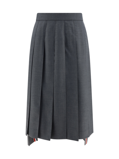 Thom Browne Pleated Midi Skirt In Med Grey