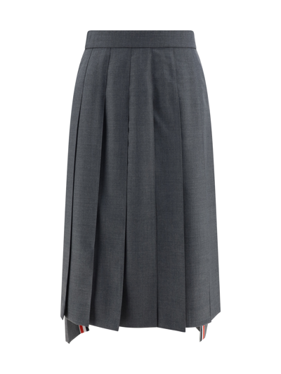 Thom Browne Dark Blue Dropped Back Pleated Skirt In Navy