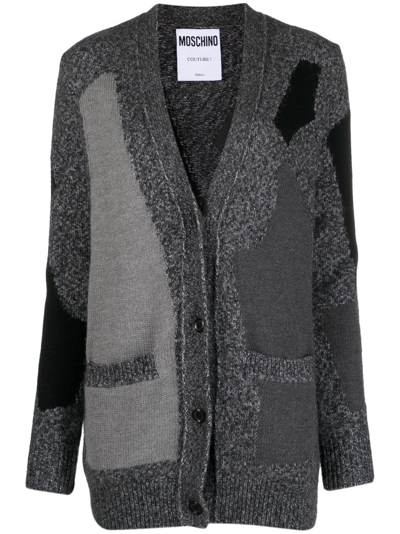Moschino Patterned Intarsia-knit Cardigan In Grey