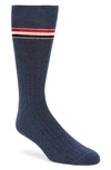 Thom Browne Stripe Ribbed Mid Calf Socks In Dark Blue