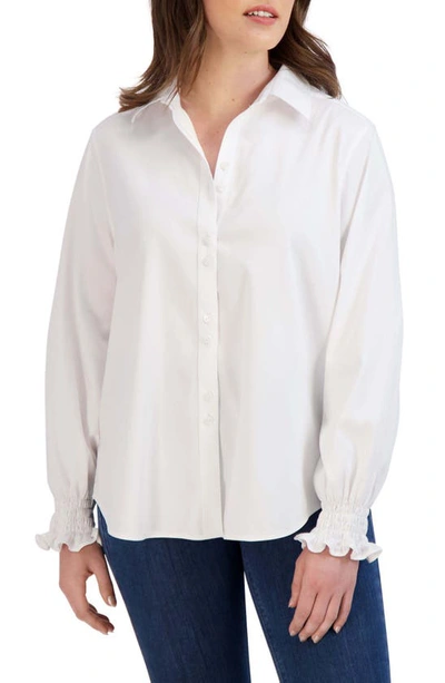 Foxcroft Olivia Ruffle Cuff Blouse In White
