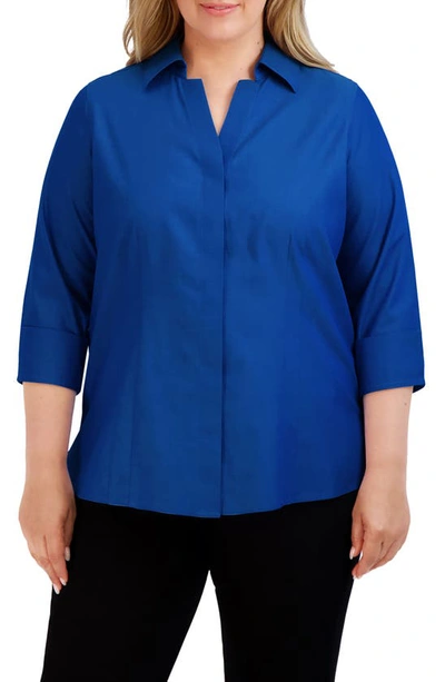 Foxcroft 'taylor' Three-quarter Sleeve Non-iron Cotton Shirt In Royal Blue