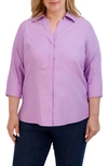 Foxcroft 'taylor' Three-quarter Sleeve Non-iron Cotton Shirt In Soft Violet