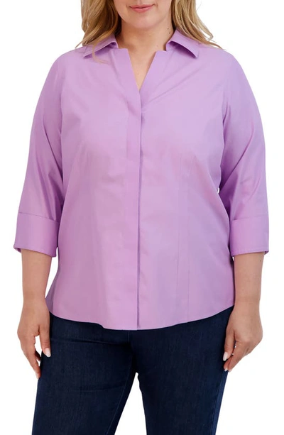 Foxcroft 'taylor' Three-quarter Sleeve Non-iron Cotton Shirt In Soft Violet