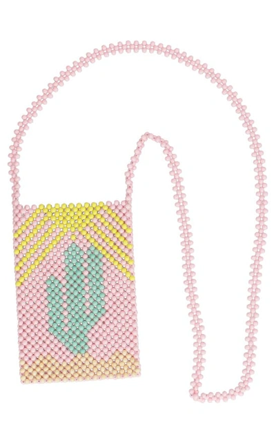 Mercedes Salazar Cactus Beaded Handmade Crossbody Bag In Pink