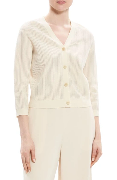 Theory Cotton Rib Knit Shrunken Cardigan In White