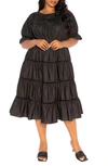 Buxom Couture Tiered Poplin Dress In Black