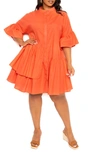 Buxom Couture Flutter Sleeve Cotton & Linen Shift Dress In Apricot