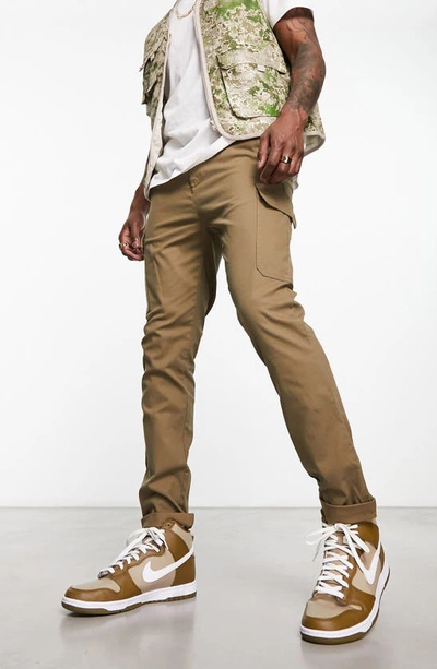 Asos Design Skinny Cargo Pants In Brown