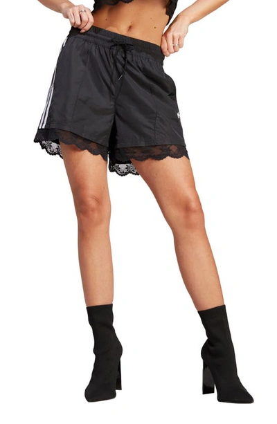 Adidas Originals 3-stripes Lace Trim Recycled Polyester Shorts In Black