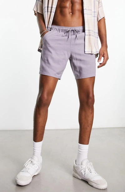 Asos Design Slim Linen Shorts In Blue