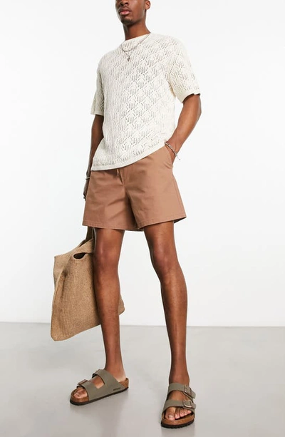 Asos Design Wide Fit Chino Shorts In Shorter Length In Tan-brown